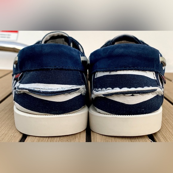 Limited Edition Women’s 7 Sebago x Armor Lux Blue White Striped Dockside Loafers - Picture 15 of 16
